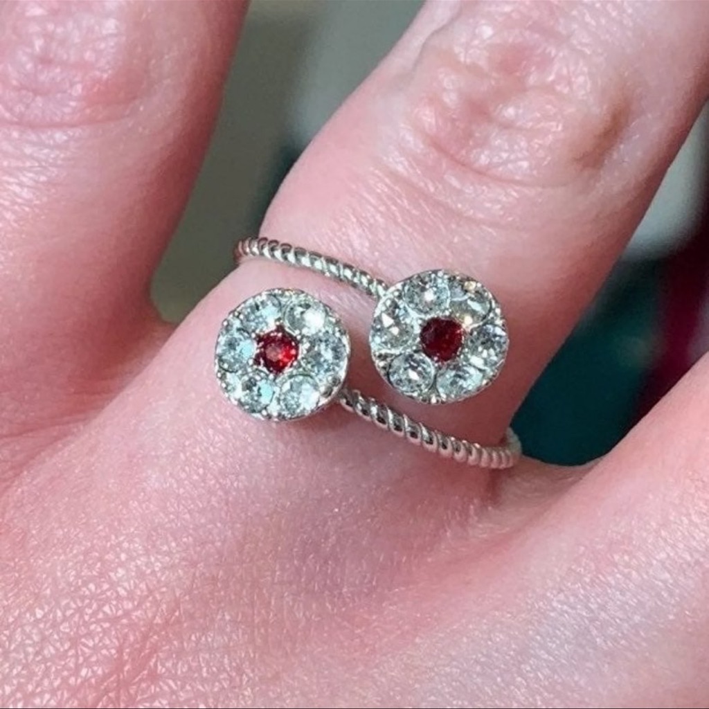 Garnet & White Crystal Ring With A Sterling Silver Rope Band - Size 9